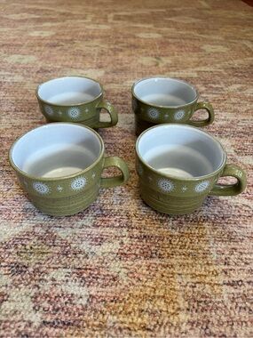 Vintage 1970s Mikasa Painted Sands Cali 6514 Stoneware Coffee Cups Mugs Set of 4